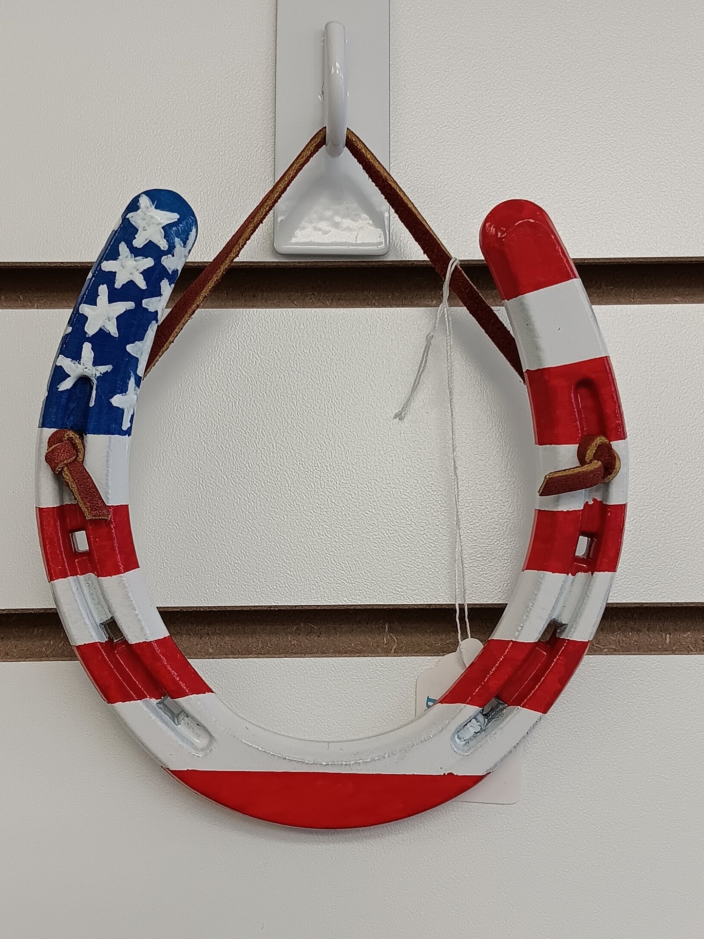Patriotic Painted Horseshoe Art- American flag style (Fire, Police, Military gift)