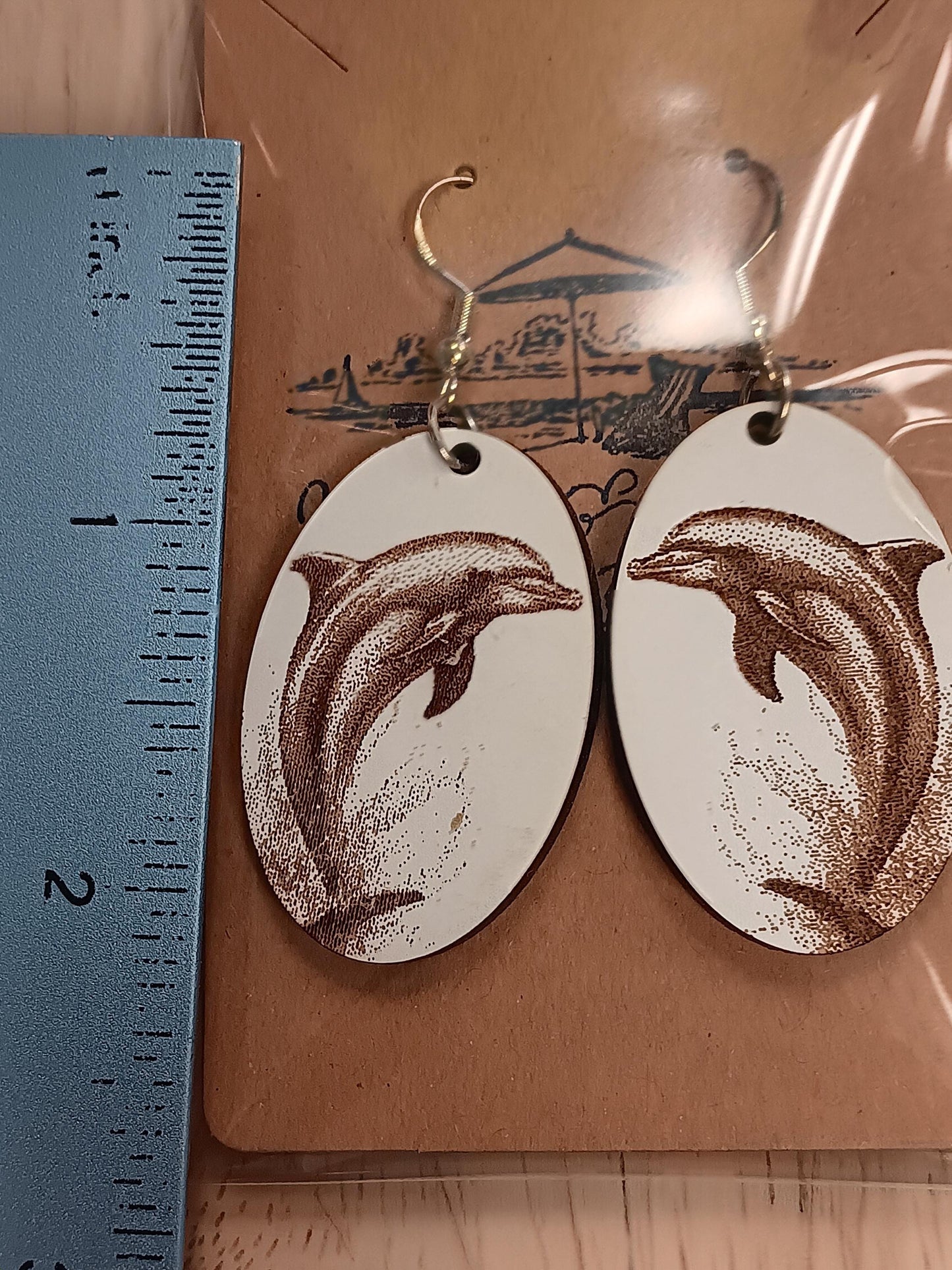 Sea turtle earrings, Dolphin earrings! Engraved wood dangle earrings