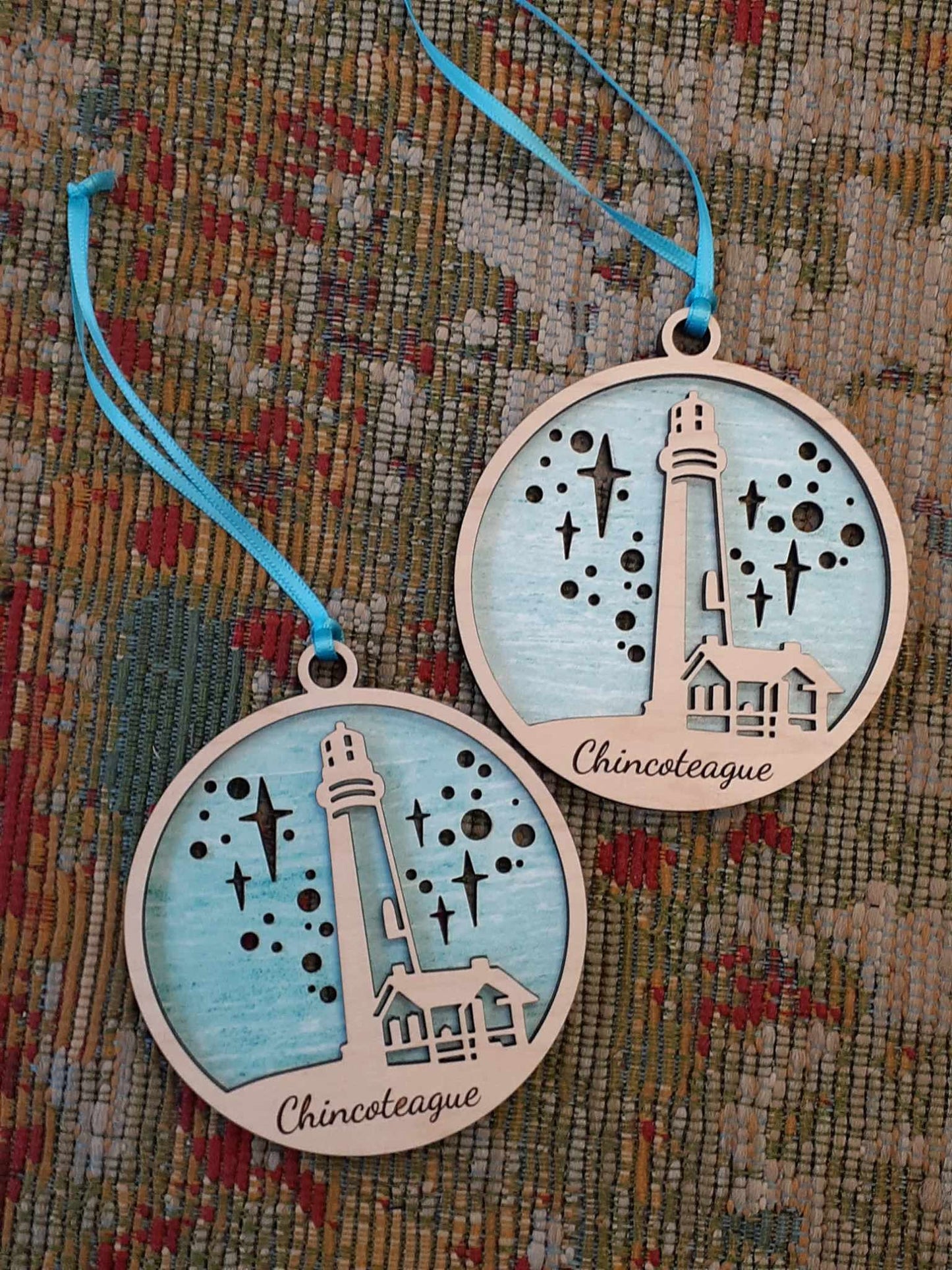 Layered wooden Chincoteague Island Lighthouse ornament