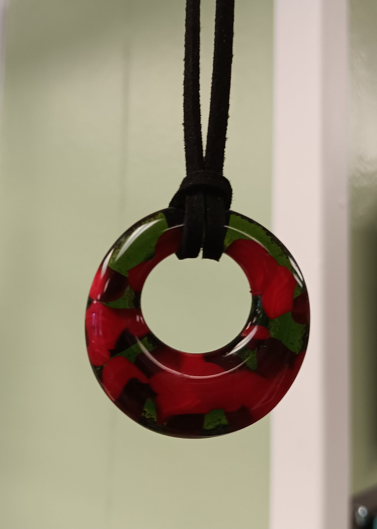 Glass Pendant necklaces- Handmade, kiln-fired, on suede cord