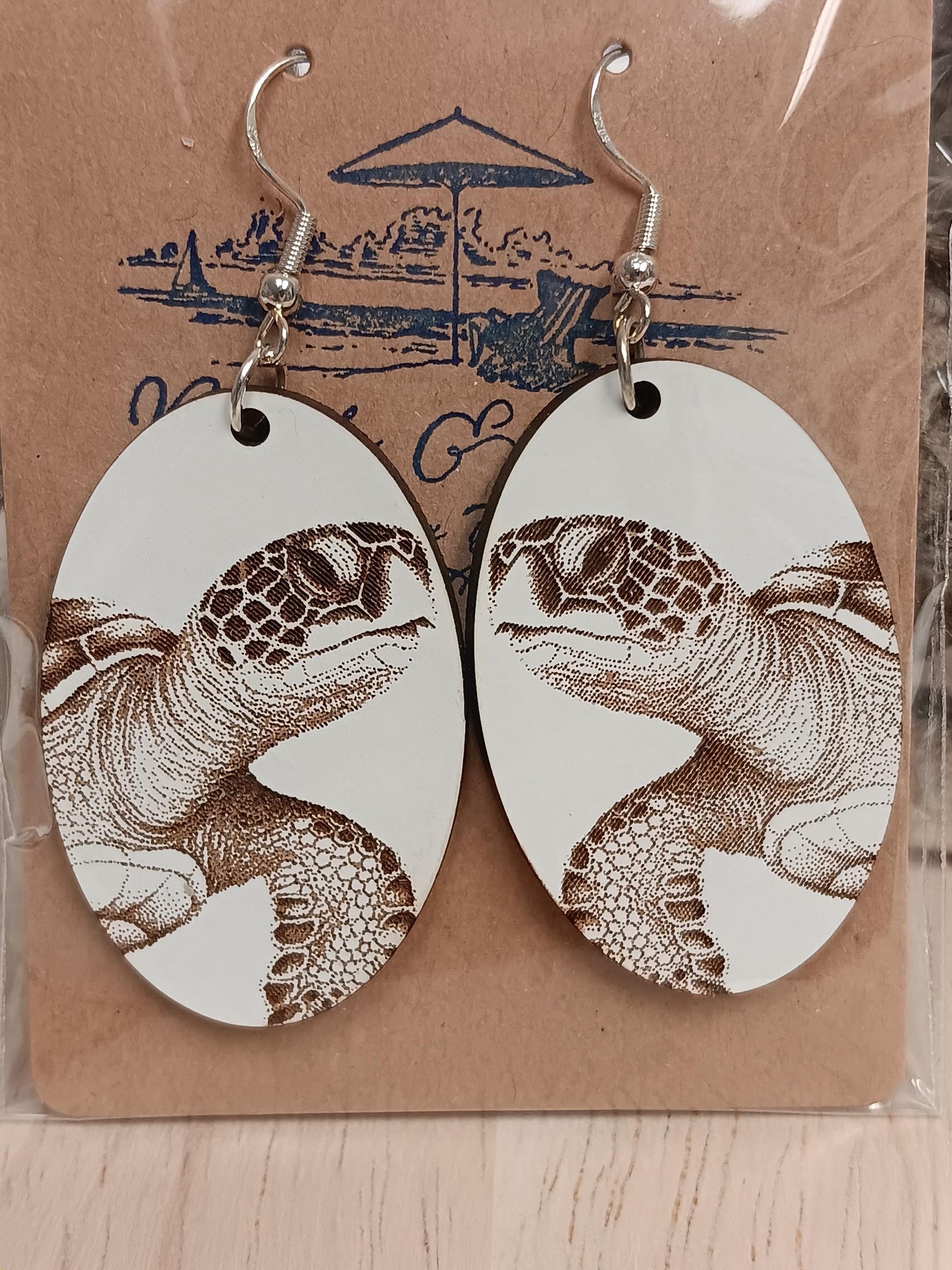 Sea turtle earrings, Dolphin earrings! Engraved wood dangle earrings