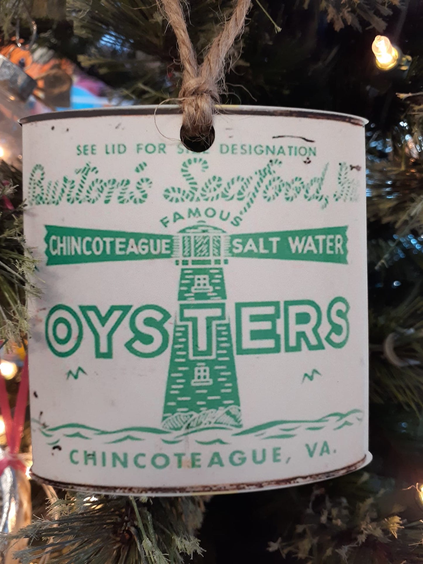 Chincoteague Oyster Can wood ornaments! Vintage images