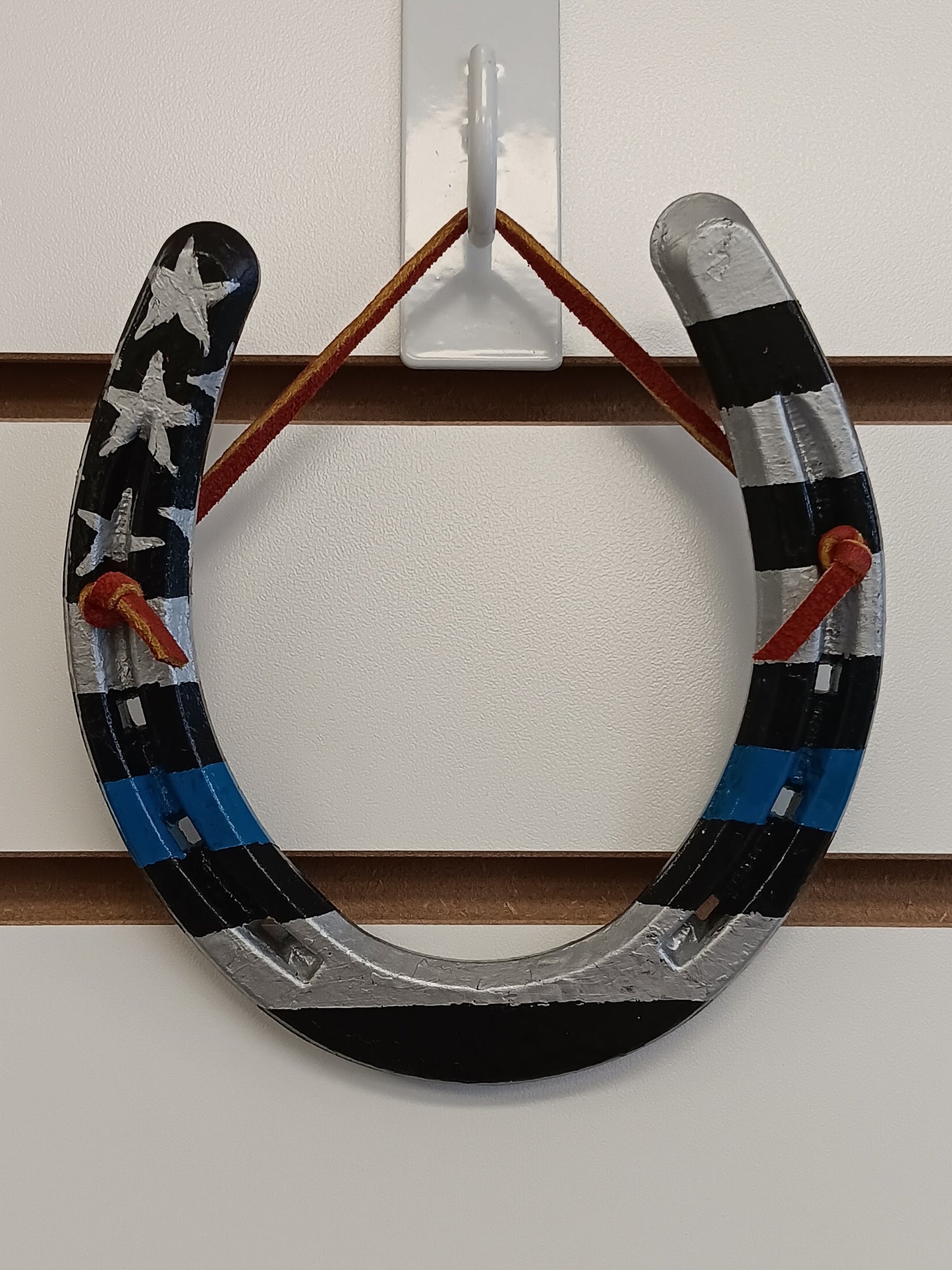 Patriotic Painted Horseshoe Art- American flag style (Fire, Police, Military gift)