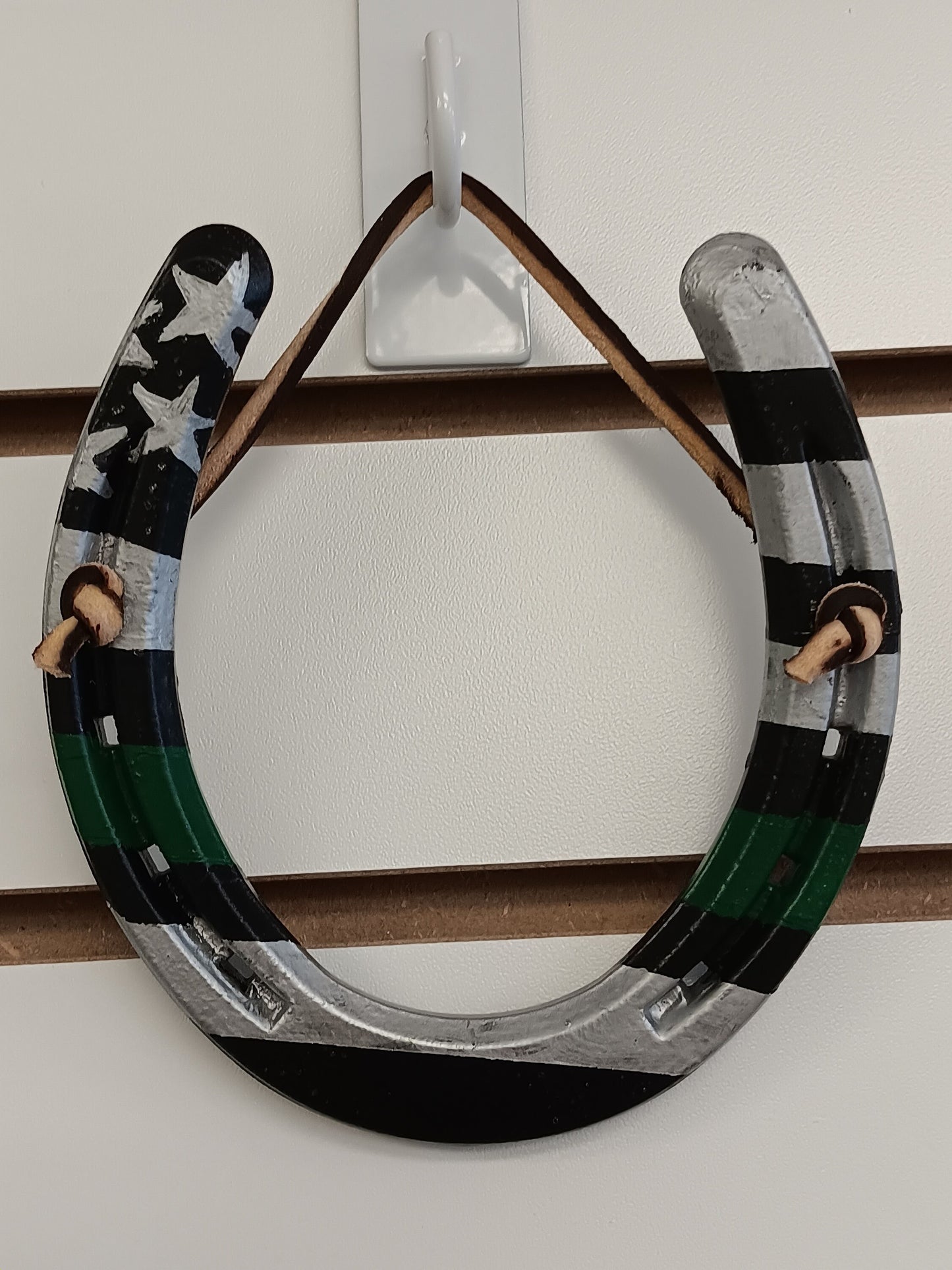 Patriotic Painted Horseshoe Art- American flag style (Fire, Police, Military gift)
