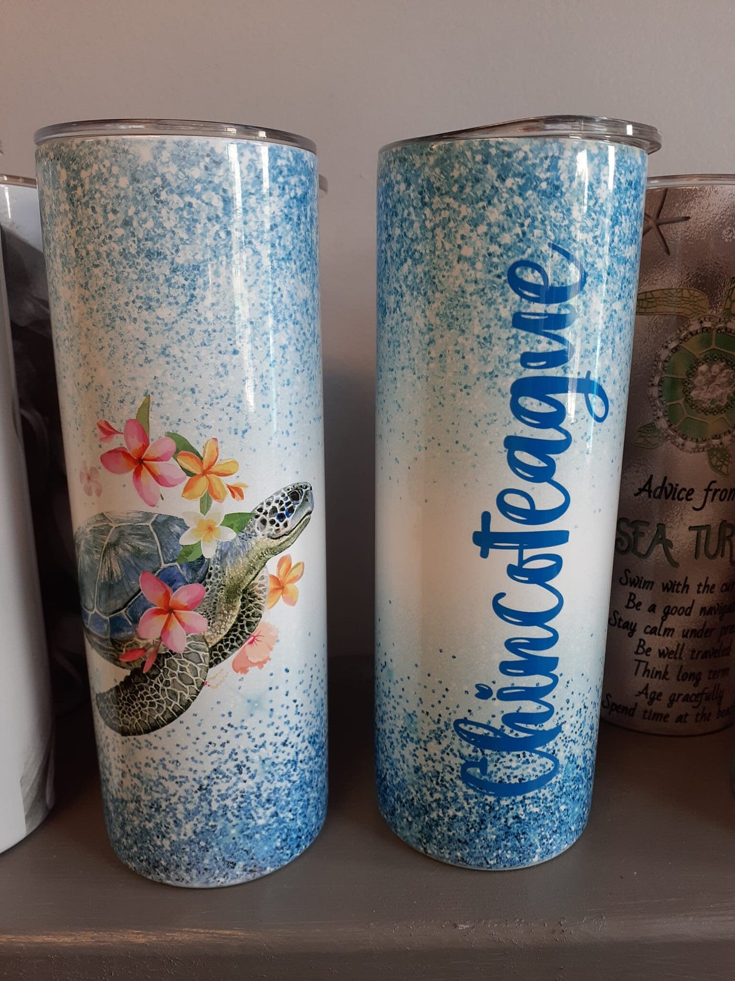 Chincoteague Sea Turtle Stainless Steel double-walled Tumbler! 20 oz. Skinny