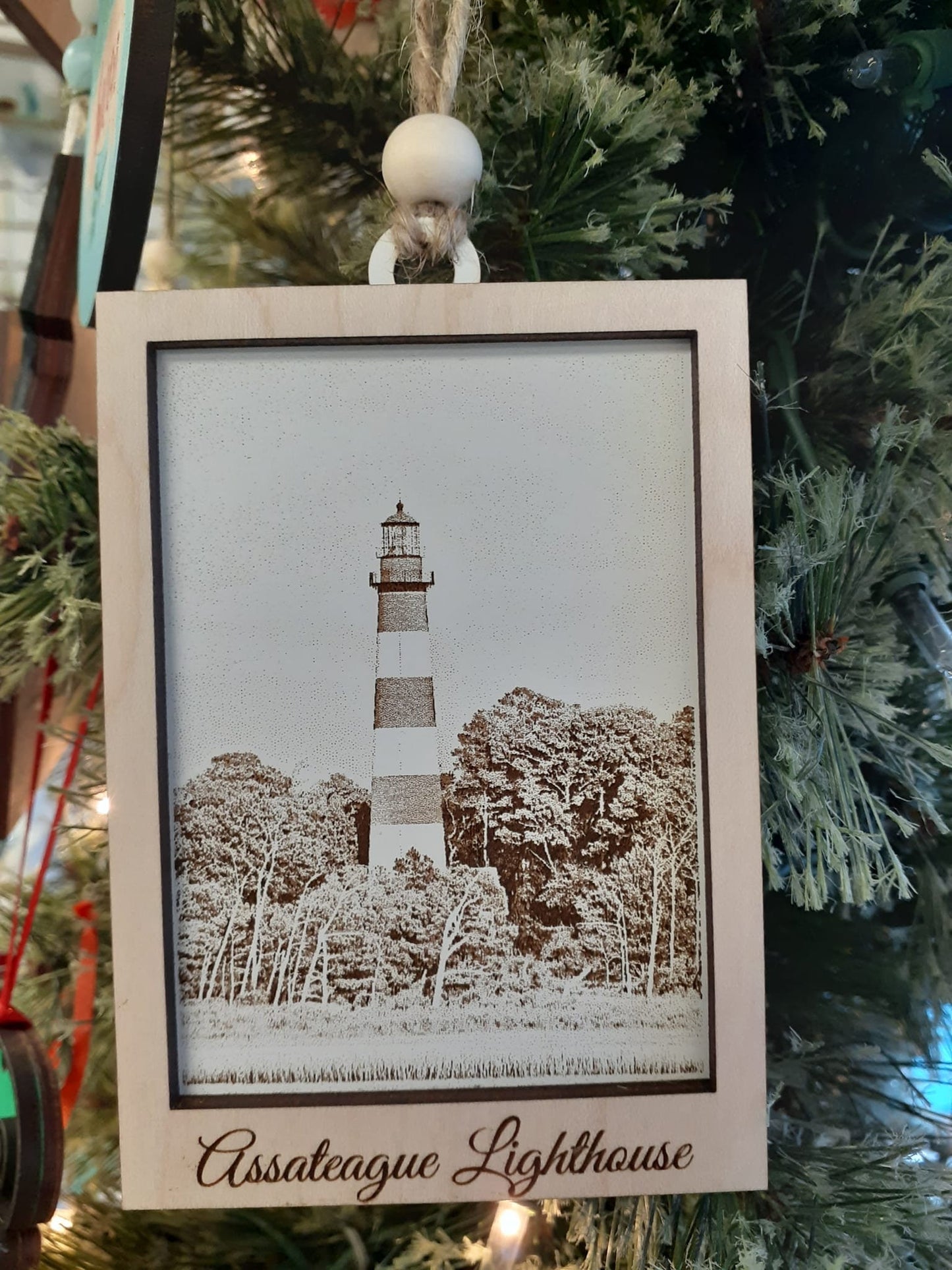 Assateague Lighthouse Wooden Photo Engrave Christmas Ornament!