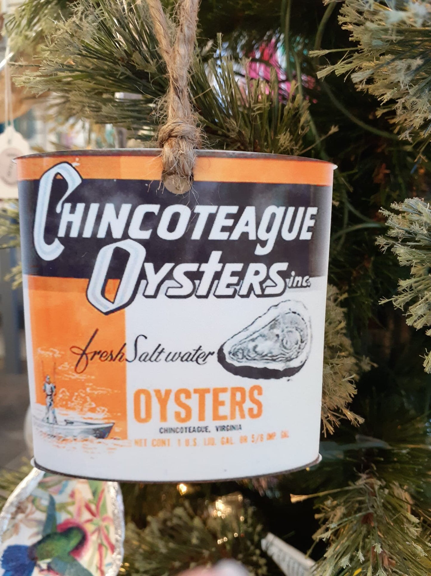 Chincoteague Oyster Can wood ornaments! Vintage images