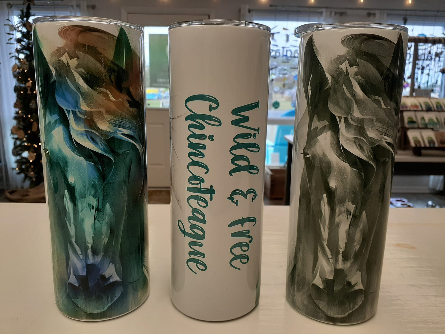 Chincoteague Pony Stainless Steel tumbler! 20 oz. skinny coffee tumbler