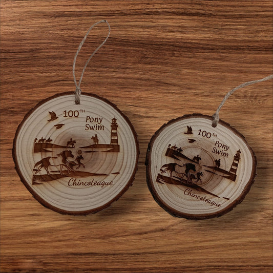 100th Pony Swim Wooden Ornament- Living Edge!