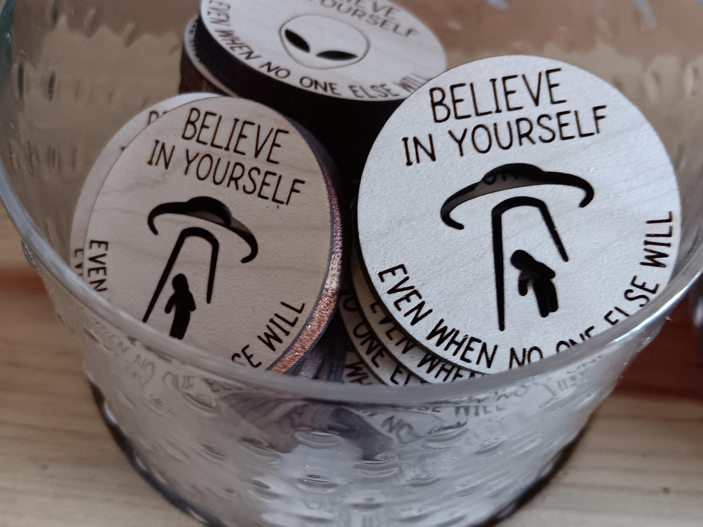 BELIEVE in Aliens/ UFO's Token- inspirational pocket tokens, pocket hugs. Believe in Yourself mythical creatures. Alien abduction gift.