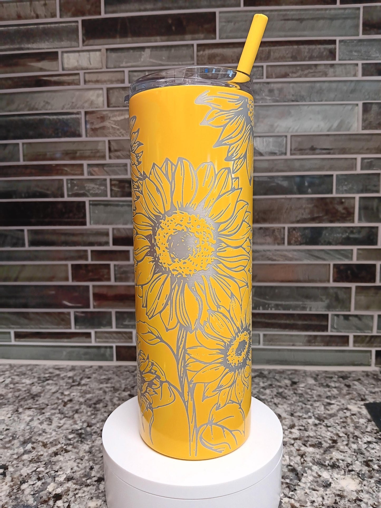 Sunflower tumbler! Laser engraved 20 oz skinny