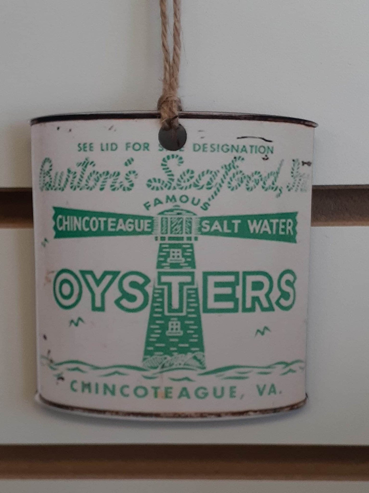 Chincoteague Oyster Can wood ornaments! Vintage images