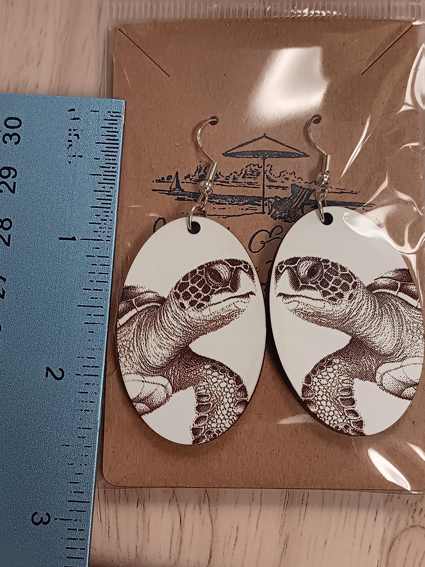 Sea turtle earrings, Dolphin earrings! Engraved wood dangle earrings