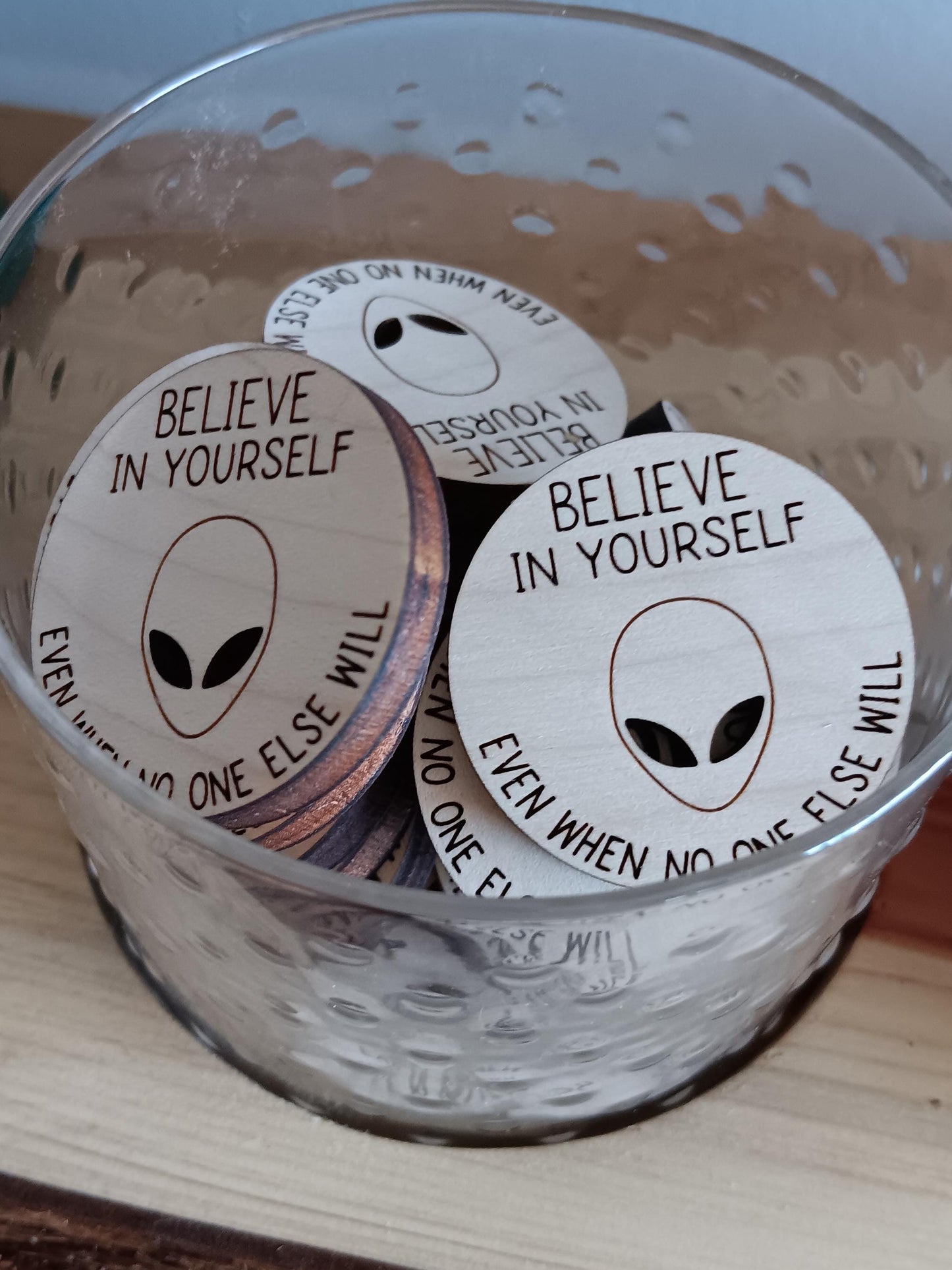 BELIEVE in Aliens/ UFO's Token- inspirational pocket tokens, pocket hugs. Believe in Yourself mythical creatures. Alien abduction gift.