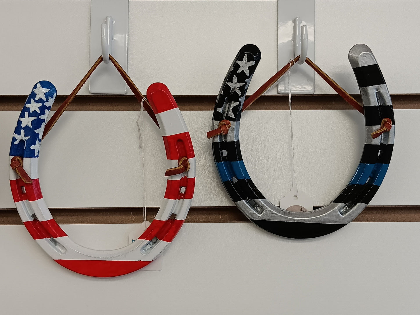 Patriotic Painted Horseshoe Art- American flag style (Fire, Police, Military gift)