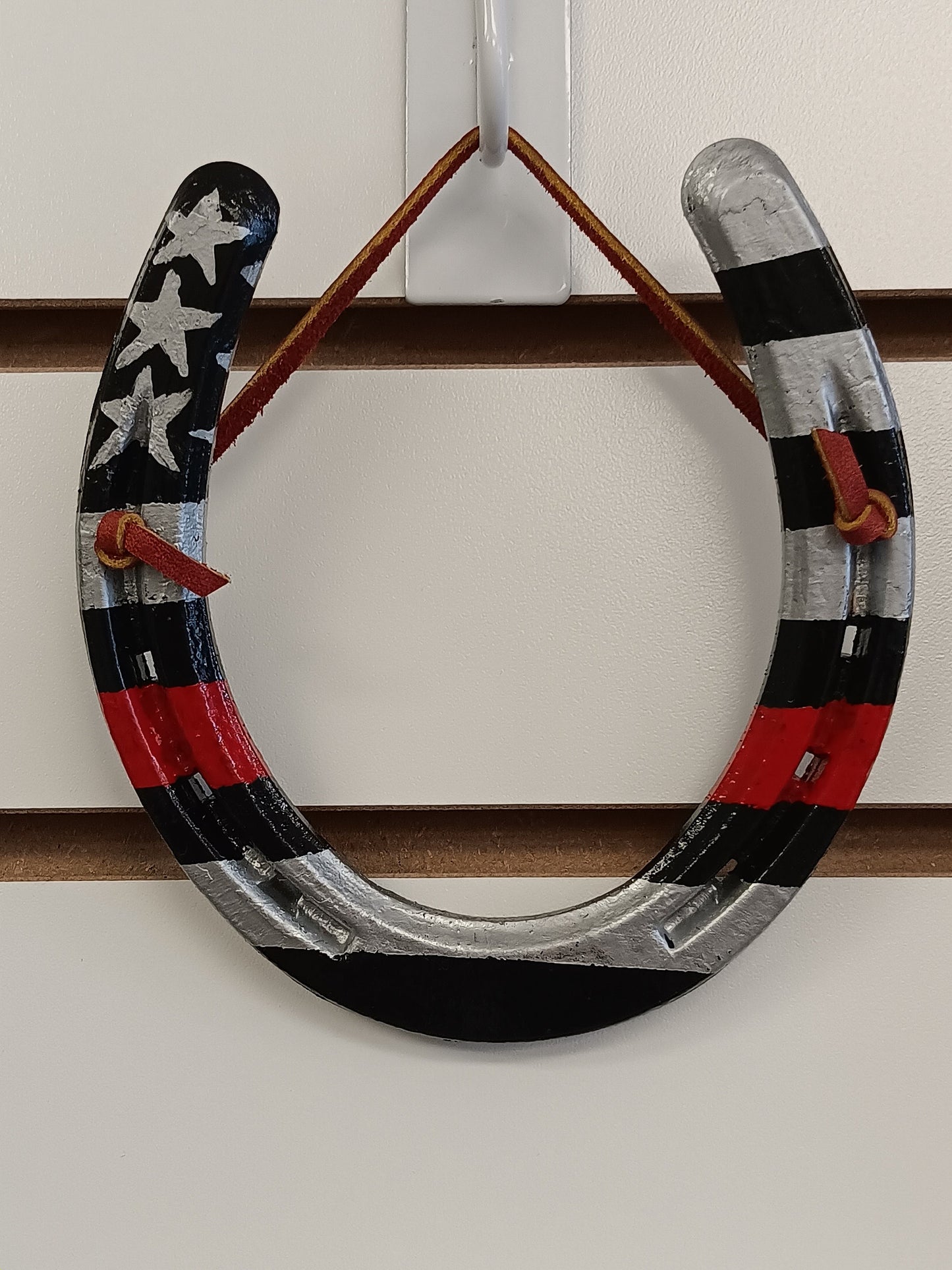 Patriotic Painted Horseshoe Art- American flag style (Fire, Police, Military gift)