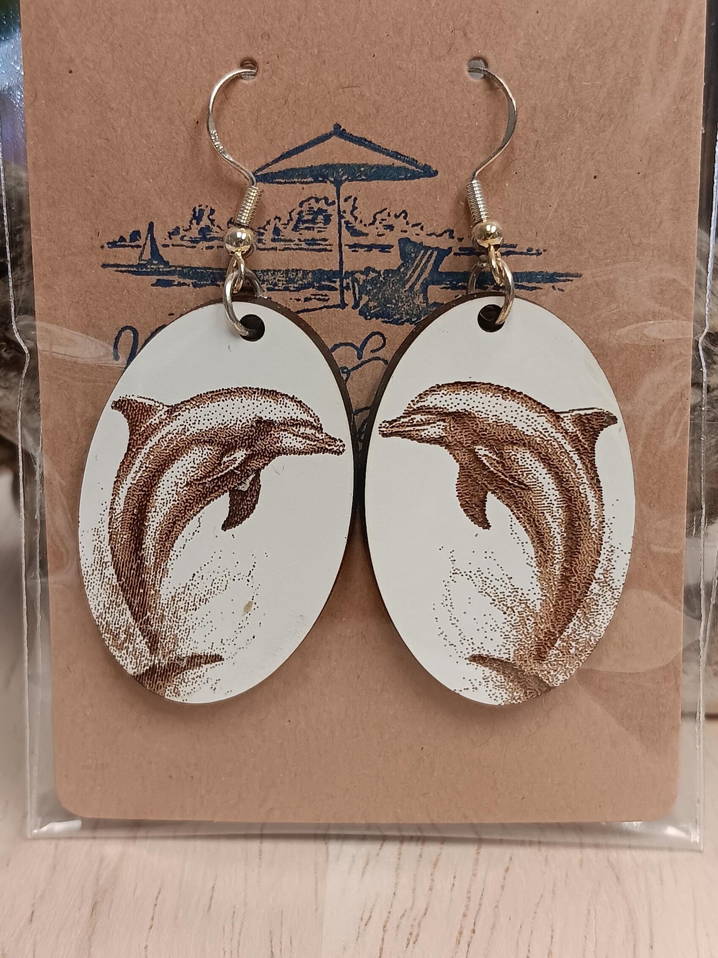 Sea turtle earrings, Dolphin earrings! Engraved wood dangle earrings