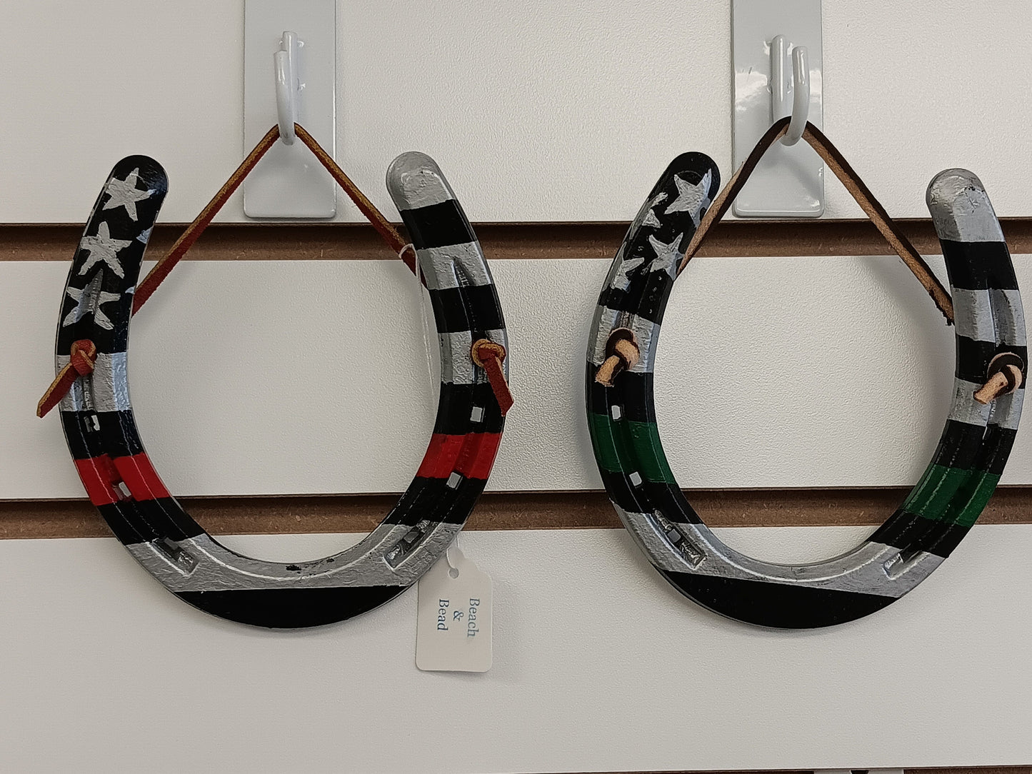 Patriotic Painted Horseshoe Art- American flag style (Fire, Police, Military gift)