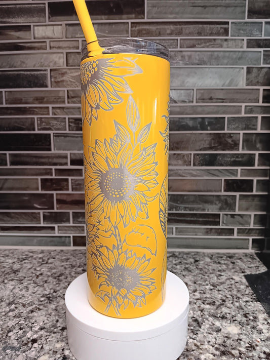 Sunflower tumbler! Laser engraved 20 oz skinny