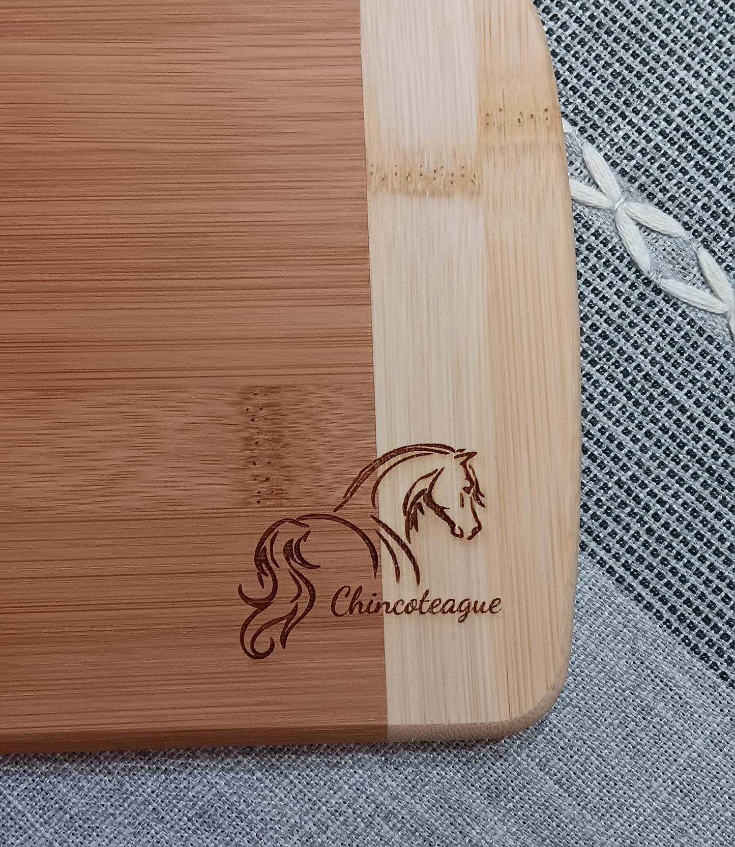 Mini Bamboo Cutting Board- Assateague Lighthouse, Chincoteague Pony