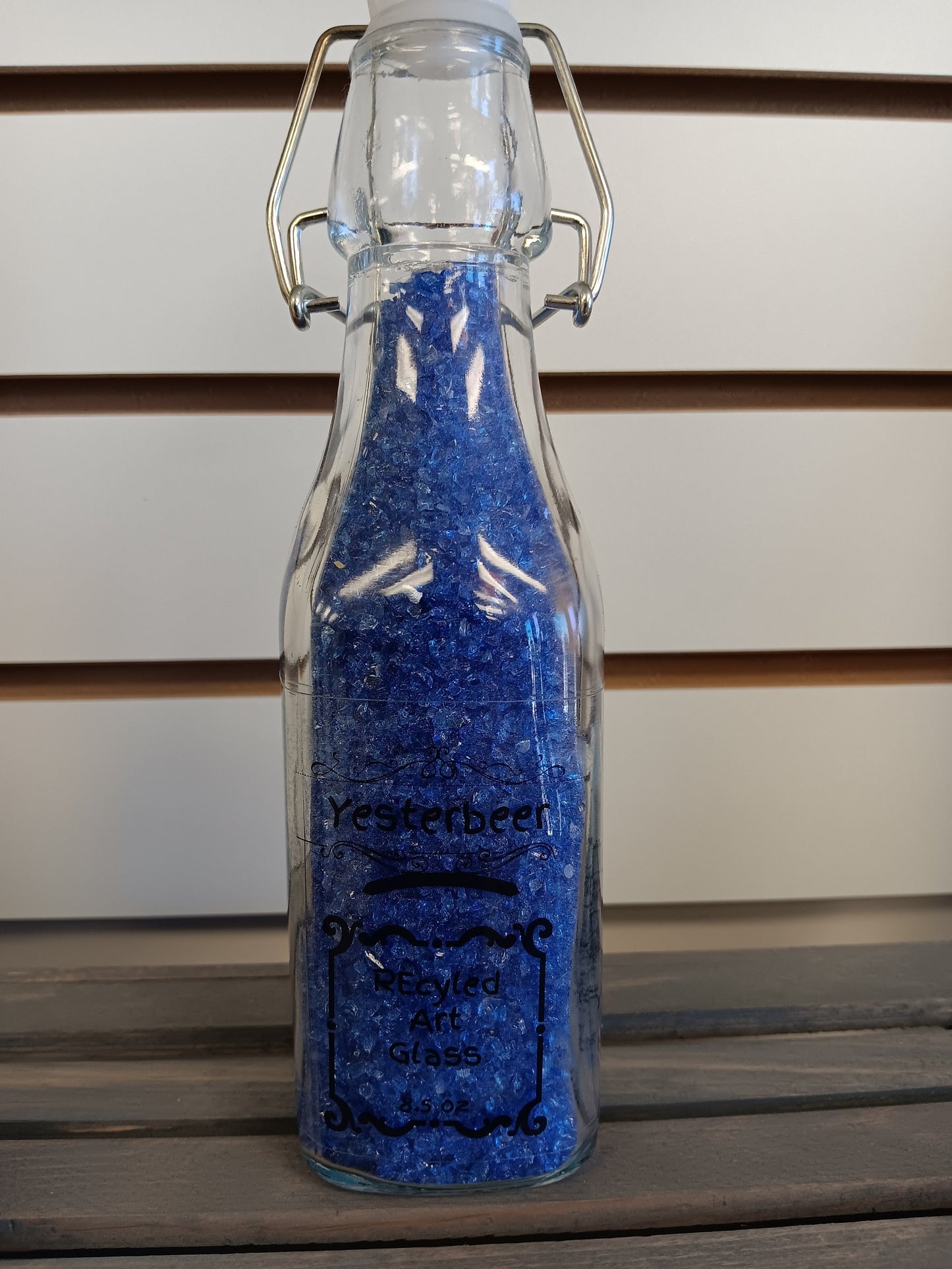 Recycled crushed glass- flip lever top bottle!