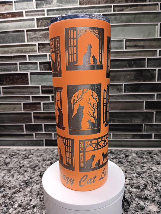 Crazy Cat Lady Engraved Tumbler- 20 oz skinny