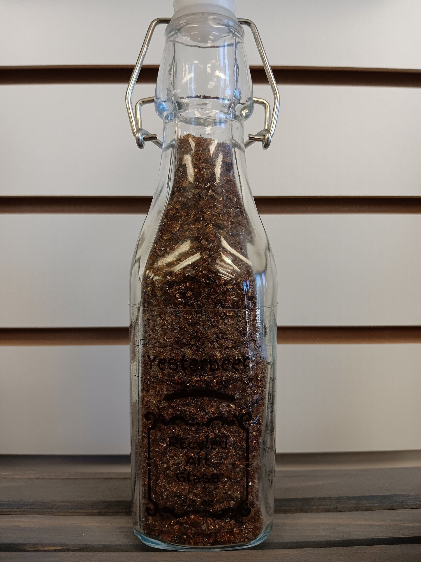 Recycled crushed glass- flip lever top bottle!