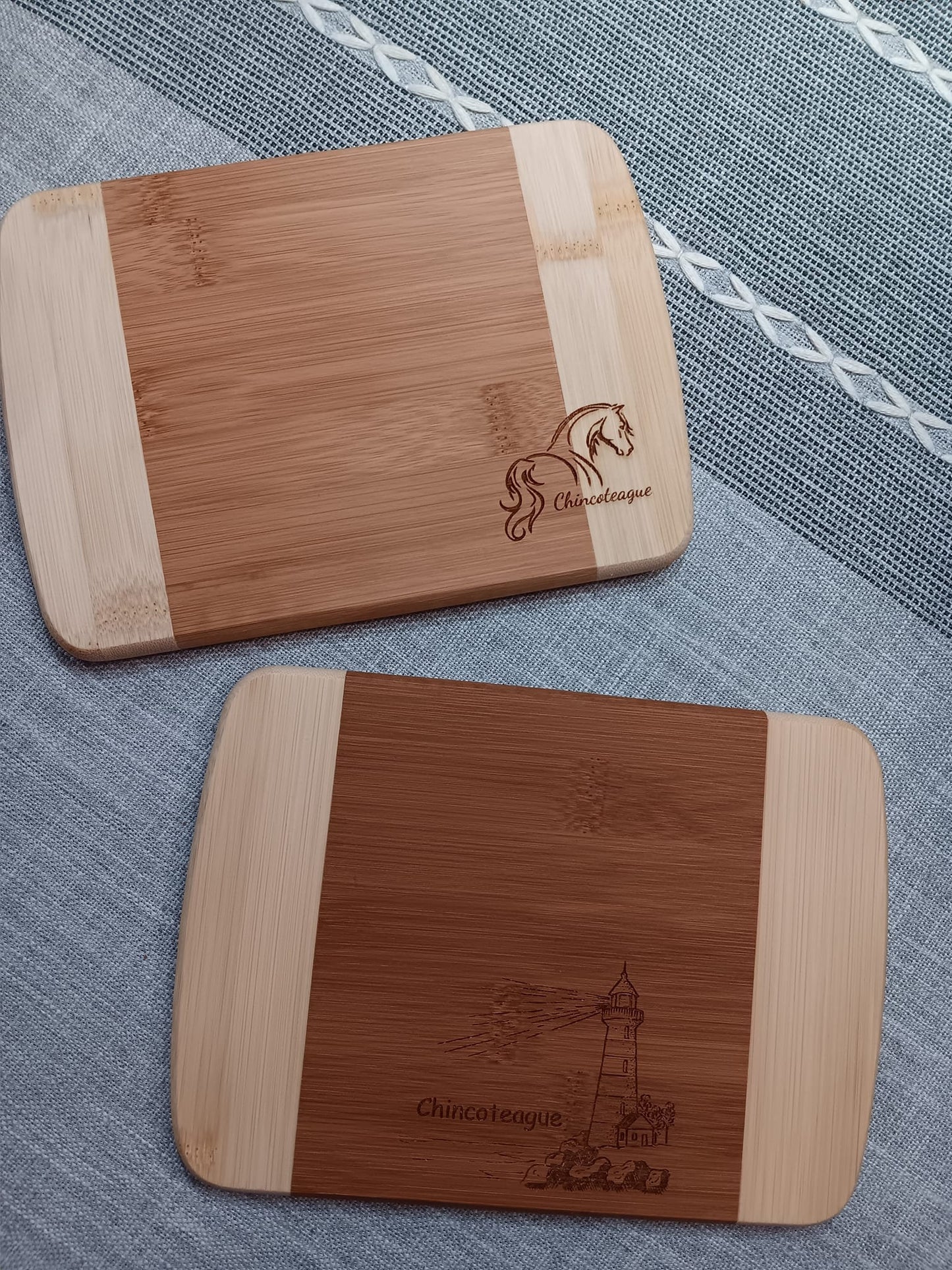 Mini Bamboo Cutting Board- Assateague Lighthouse, Chincoteague Pony