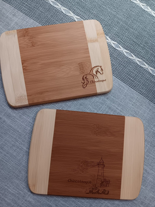 Mini Bamboo Cutting Board- Assateague Lighthouse, Chincoteague Pony