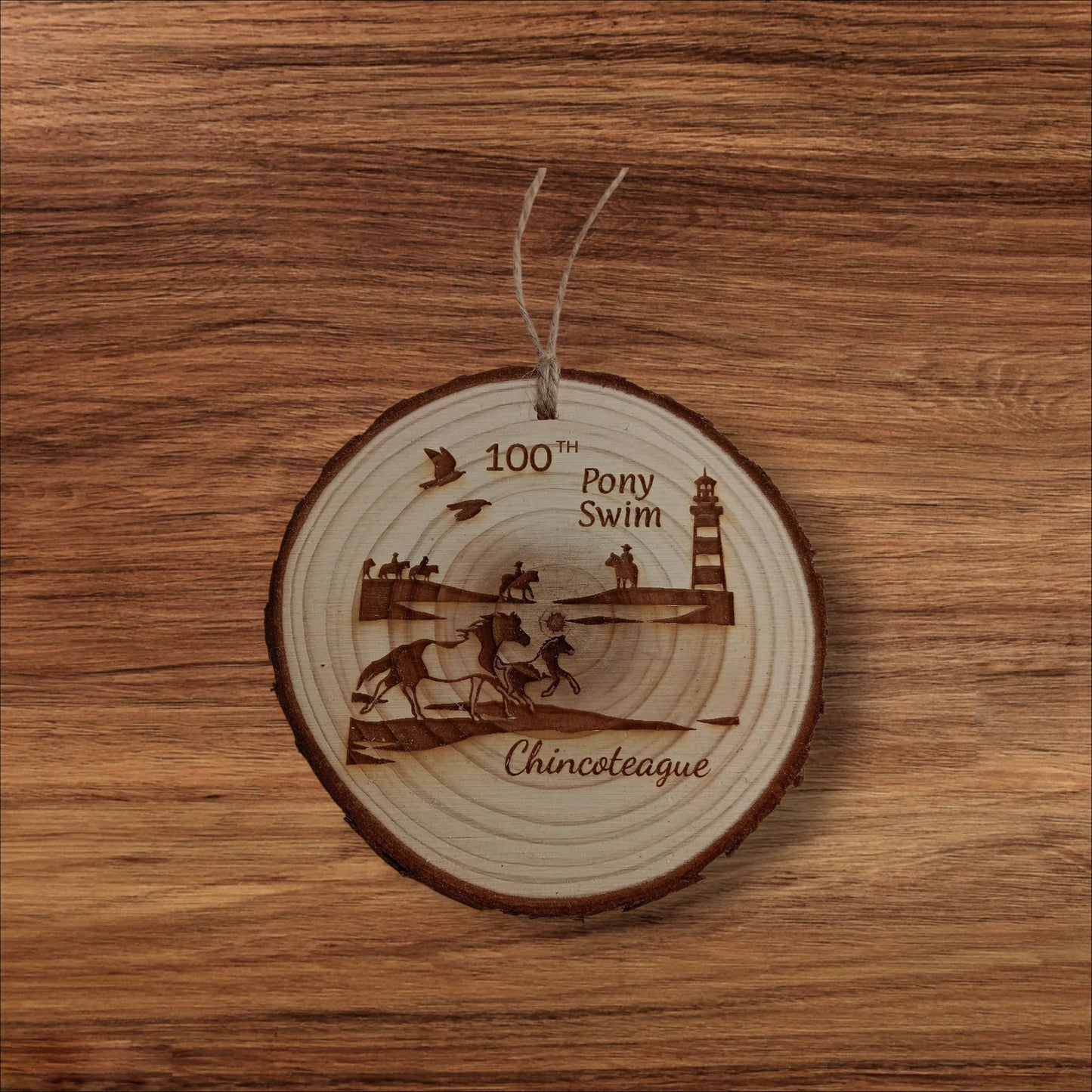 100th Pony Swim Wooden Ornament- Living Edge!
