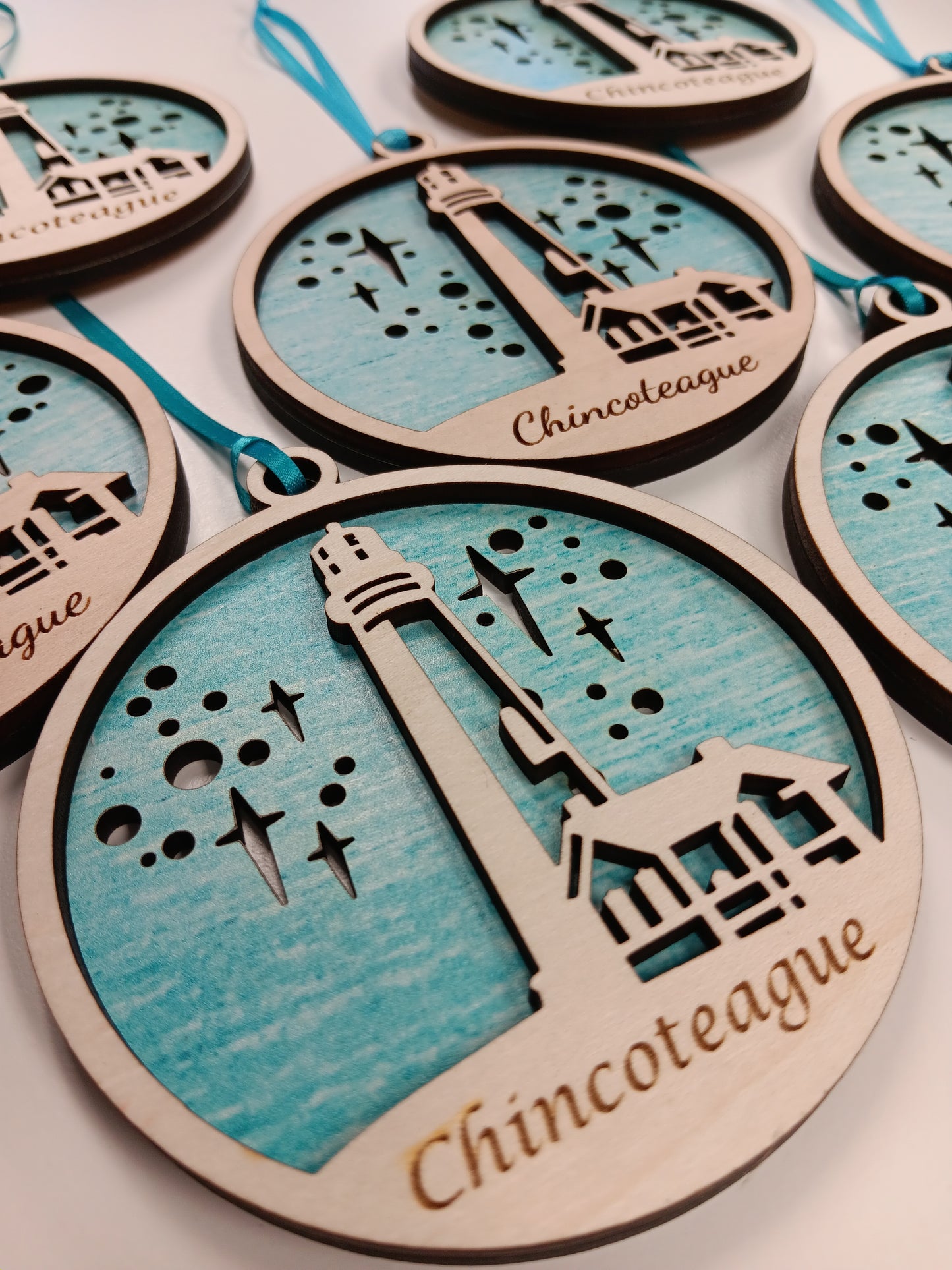 Layered wooden Chincoteague Island Lighthouse ornament